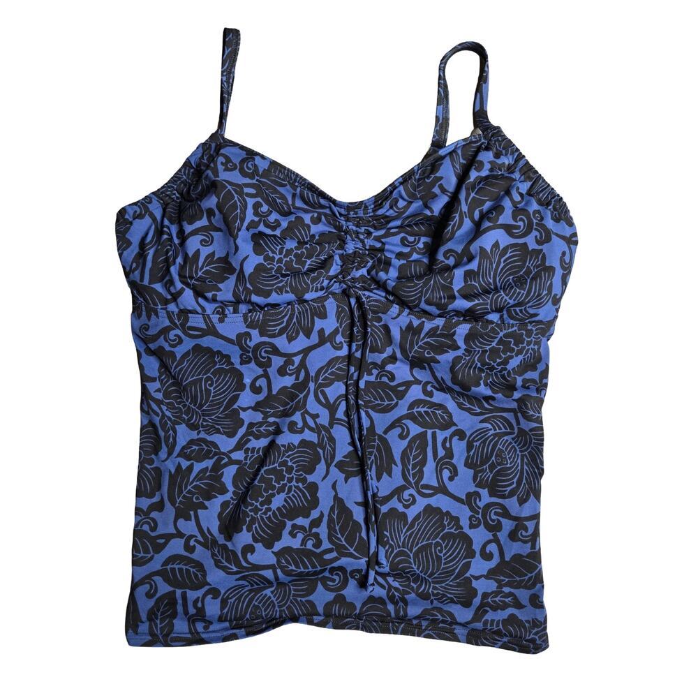 Lands' End Blue Floral Tankini Size: 16 DDD